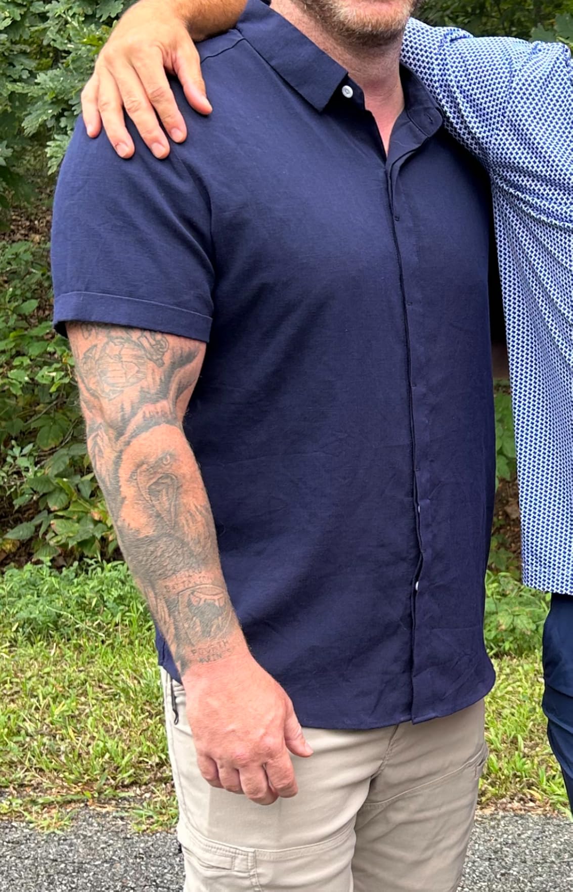 Mens Linen Shirt Classic Button Down Shirt Casual Short Sleeve Blouse Wedding Holiday Summer Tops Lightweight Tee customer photo 2