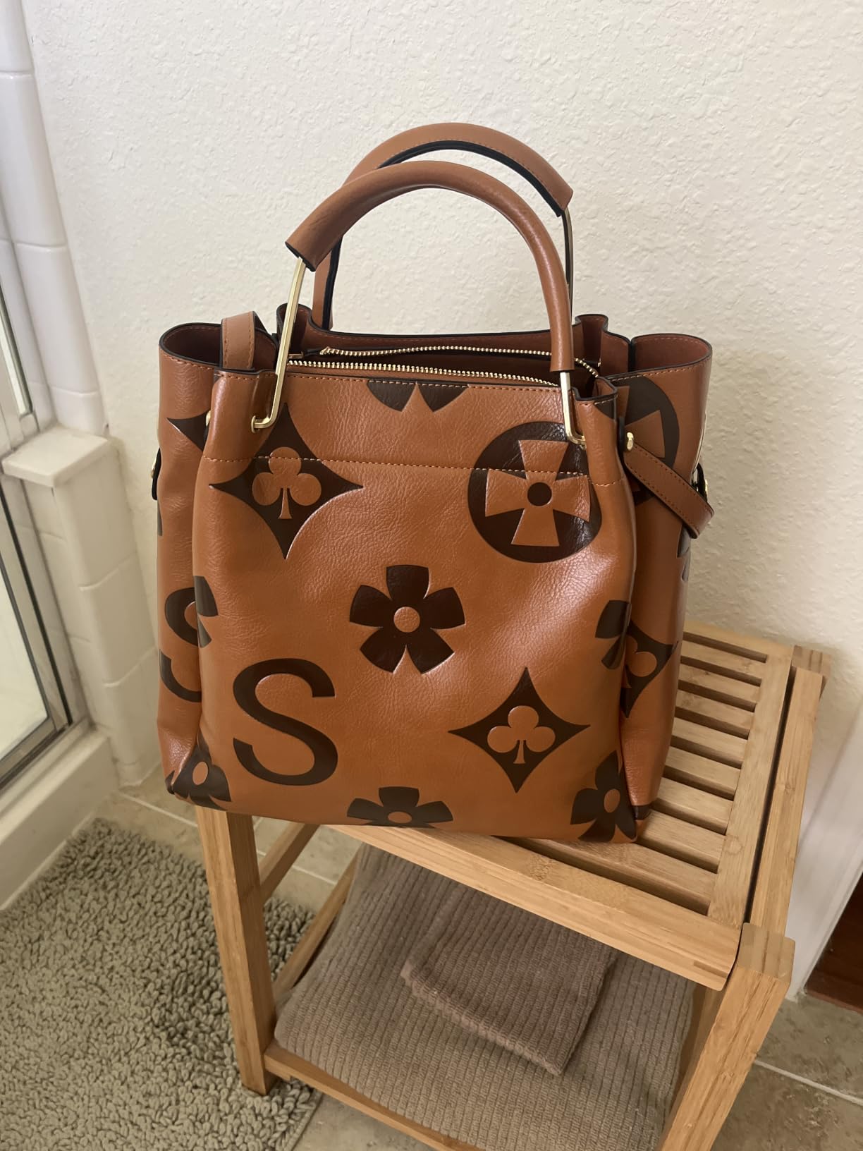 Floral Handbags Purses Women - Embossed Vegan Leather Top Handle Handbag Set Large Shoulder Bag Ladies Bucket Tote customer photo 1