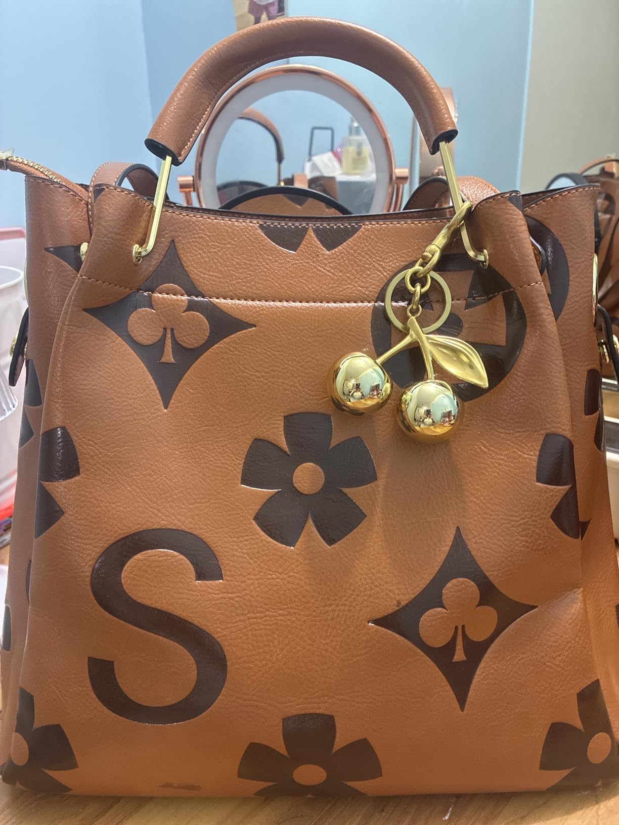Floral Handbags Purses Women - Embossed Vegan Leather Top Handle Handbag Set Large Shoulder Bag Ladies Bucket Tote customer photo 2