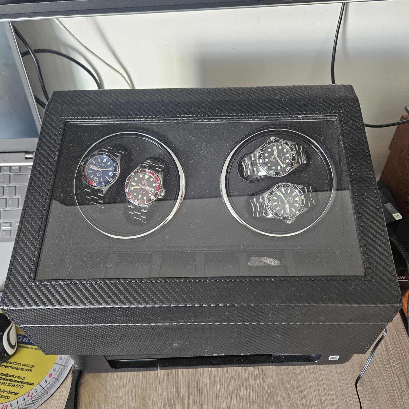 ANWBROAD Watch Winders for Automatic Watches, 4 Watch Winder with 4 Watches Rotator and 6 Extra Storages, Japanese Quiet Motor, Carbon Fiber customer photo 1