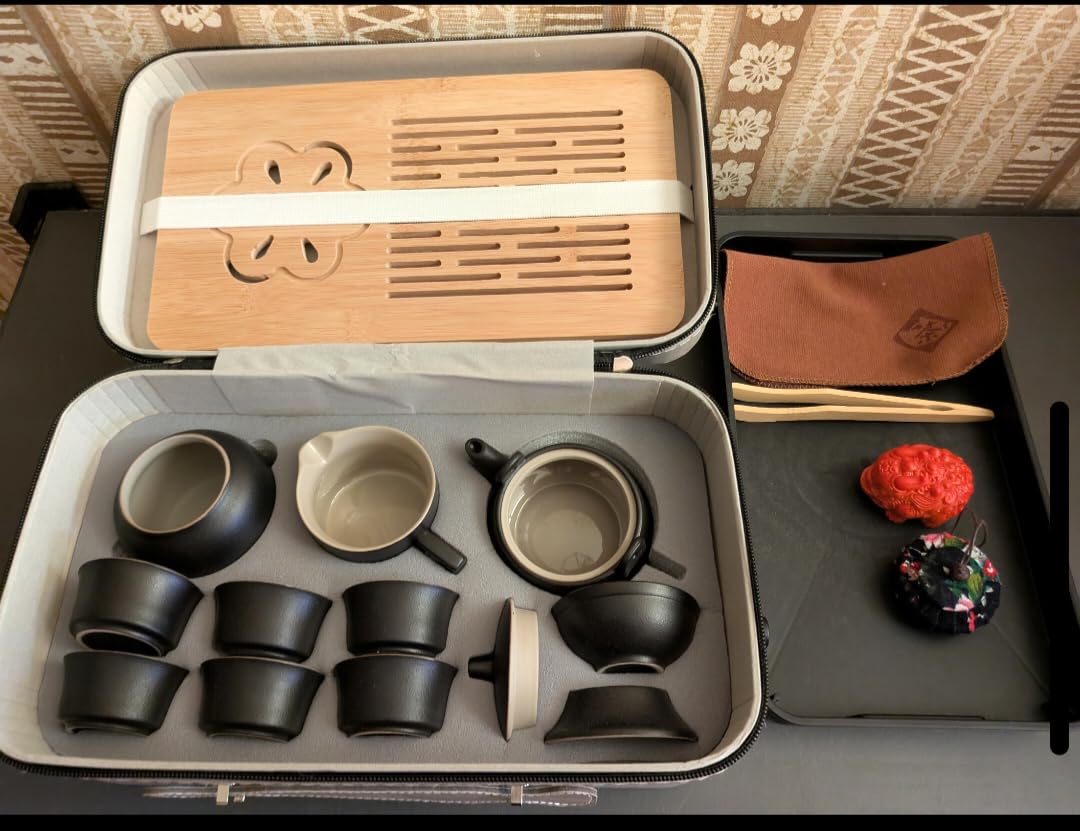 ICHAG 14-Piece Portable Gongfu Set, Yangzhi Jade Porcelain Gaiwan Kit with Anti-Mold Resin Tray & Color-Changing Pet, Travel Teaware for Home, Office, Camping, Gift for Lovers customer photo 2