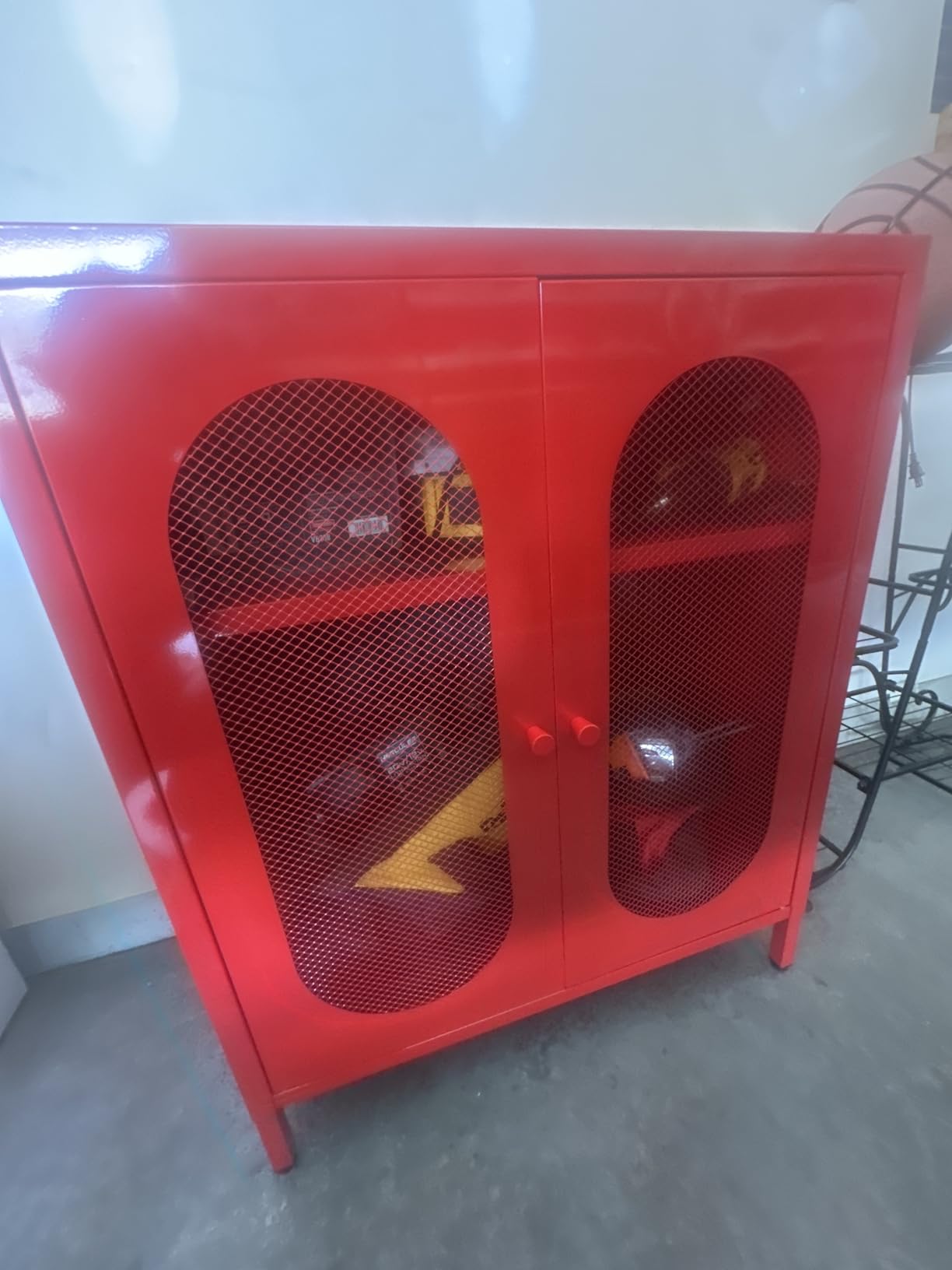 2 Door Metal Mesh Storage Cabinet with 1 Adjustable Shelf - Steel Locker Cabinet for Hallway, Office Room, Hotel, Garage, 2-Tier (Mesh Door, Red) customer photo 1