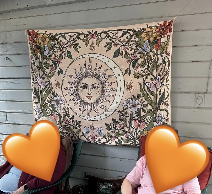 Accnicc Boho Mandala Floral Tapestry Vintage Bohemian Indian Tapestries for Bedroom Aesthetic Retro Orange Yellow Flower Tapestry Wall Hanging for Dorm Living Room Decor 60 x 44 Inch customer photo 1