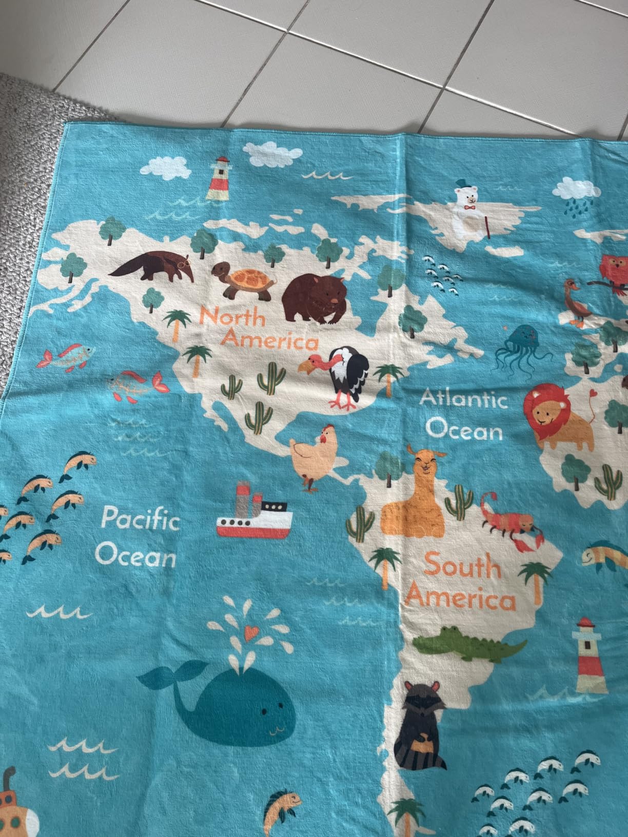 Hazo Haus Large Kids Rugs for Classroom - 6x9 Kids Room Rug with Animal & Educational World Map Area Rug - Washable, Non-Slip, Stain Resistant, Soft & Safe for Child, Playroom Essentials - Soft Beige customer photo 1