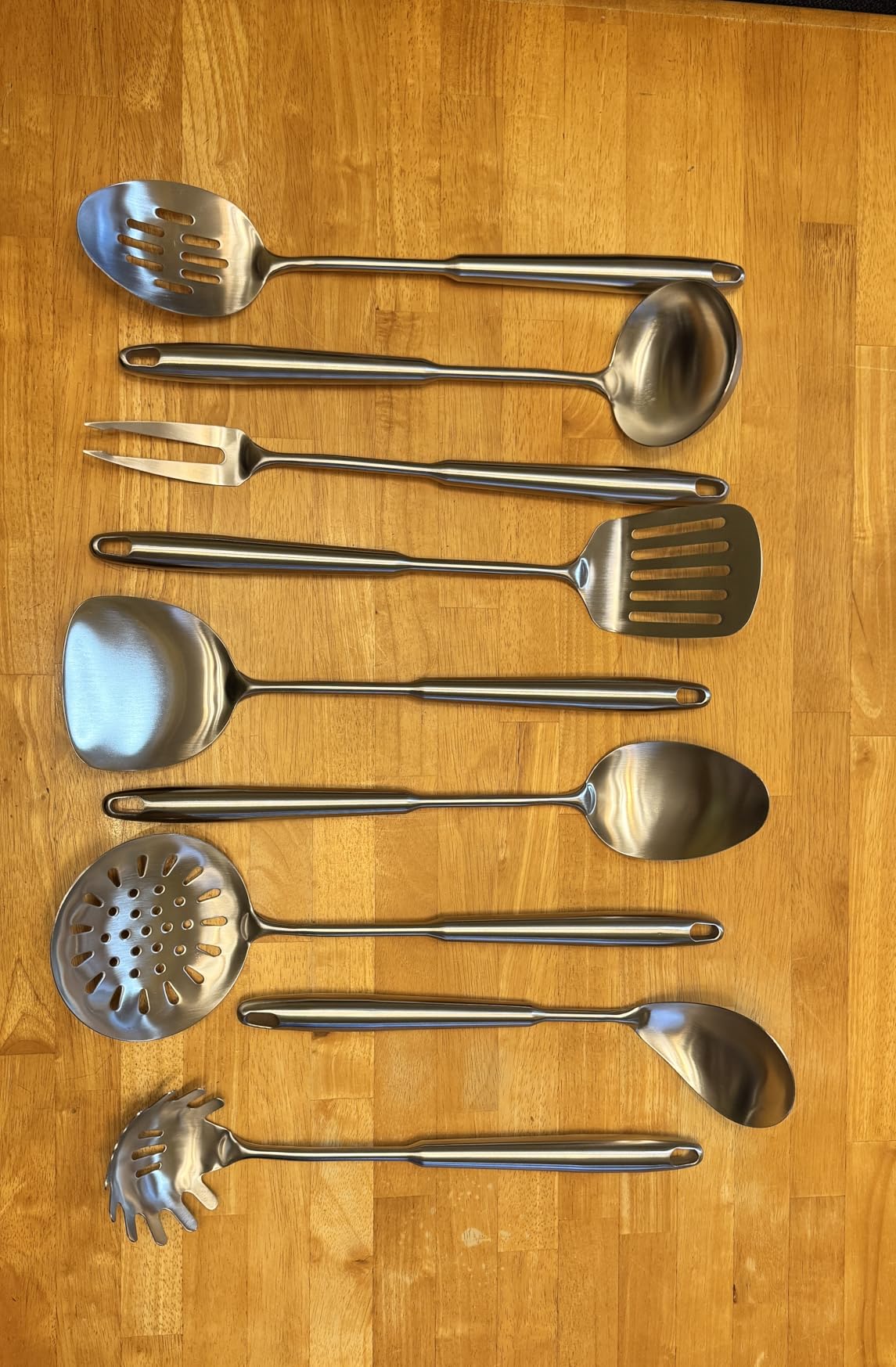 Newness 9 Pcs Cooking Utensils Set, 304 Stainless Steel Kitchen Utensils Set, Metal Kitchen Accessories, Include Soup Ladle, Slotted Skimmer Spoon, Spaghetti Spoon and Spatula, Dishwasher Safe customer photo 2