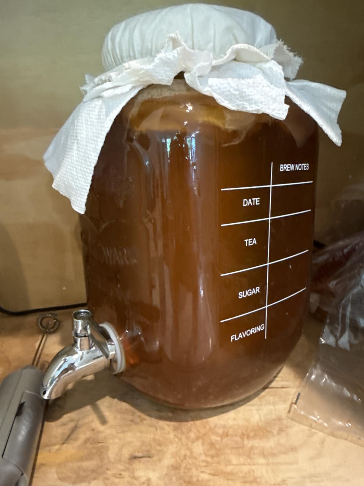 1 Gallon Kombucha Starter Kit, Glass Kombucha Jar with Spigot and Stainless Steel Mesh Filter Fermentation Kit for Home Brewed Kombucha Bottles, Includes Test Strips, Measuring Cups, Cloth Top | 1 Gal kombucha kit for home fermented tea. Spigot, filter & tools simplify DIY brew, ideal gift for kombucha lovers customer photo 2