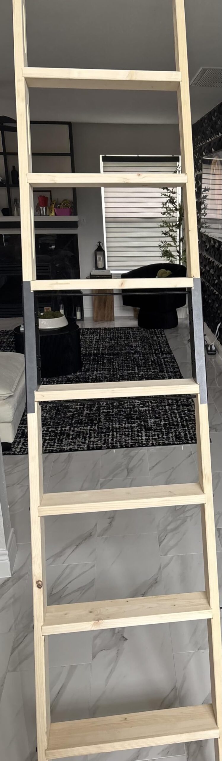 Rolling Library Ladder 8ft,450lbs Capacity,7 Steps with Build-in Handrail,Solid Wood,Easy Assembly for Loft Bookshelf Kitchen Attic Outdoors,DIY Stain (No Sliding Hardware) customer photo 1