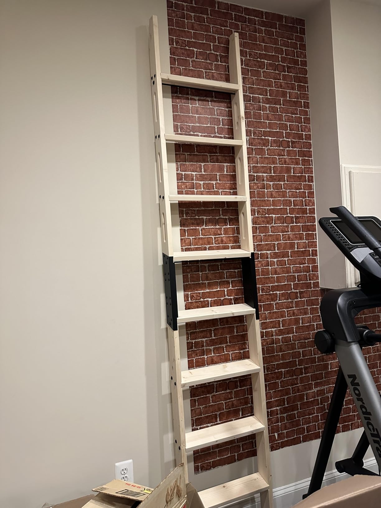 Rolling Library Ladder 8ft,450lbs Capacity,7 Steps with Build-in Handrail,Solid Wood,Easy Assembly for Loft Bookshelf Kitchen Attic Outdoors,DIY Stain (No Sliding Hardware) customer photo 2