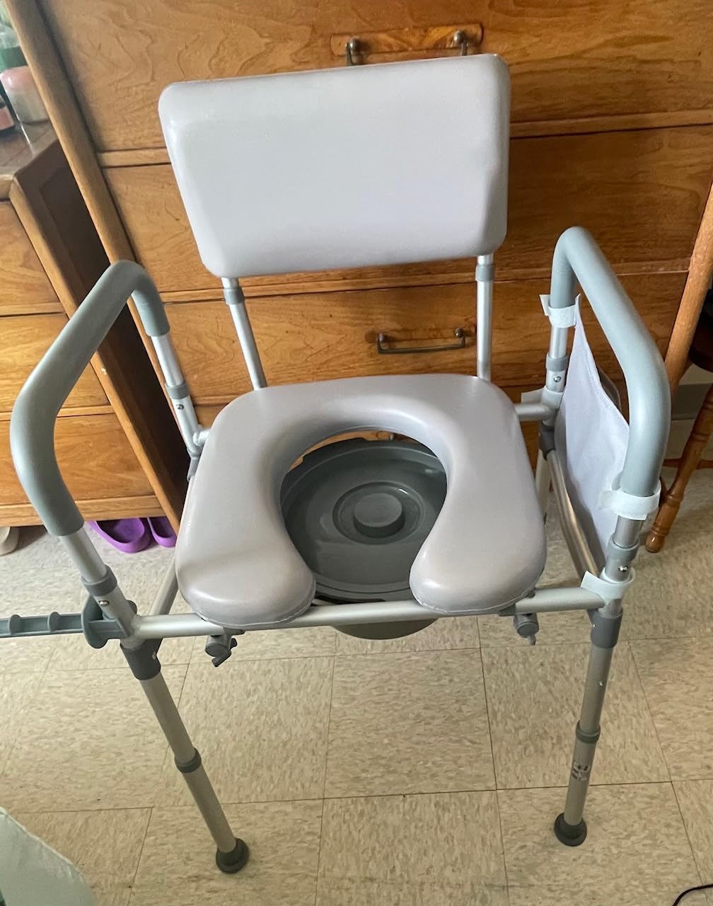 HOMLAND Bedside Commode Toilet, Padded Seat & Backrest, Enhanced Crossbar, Aluminum Potty Chair, 350lb customer photo 2
