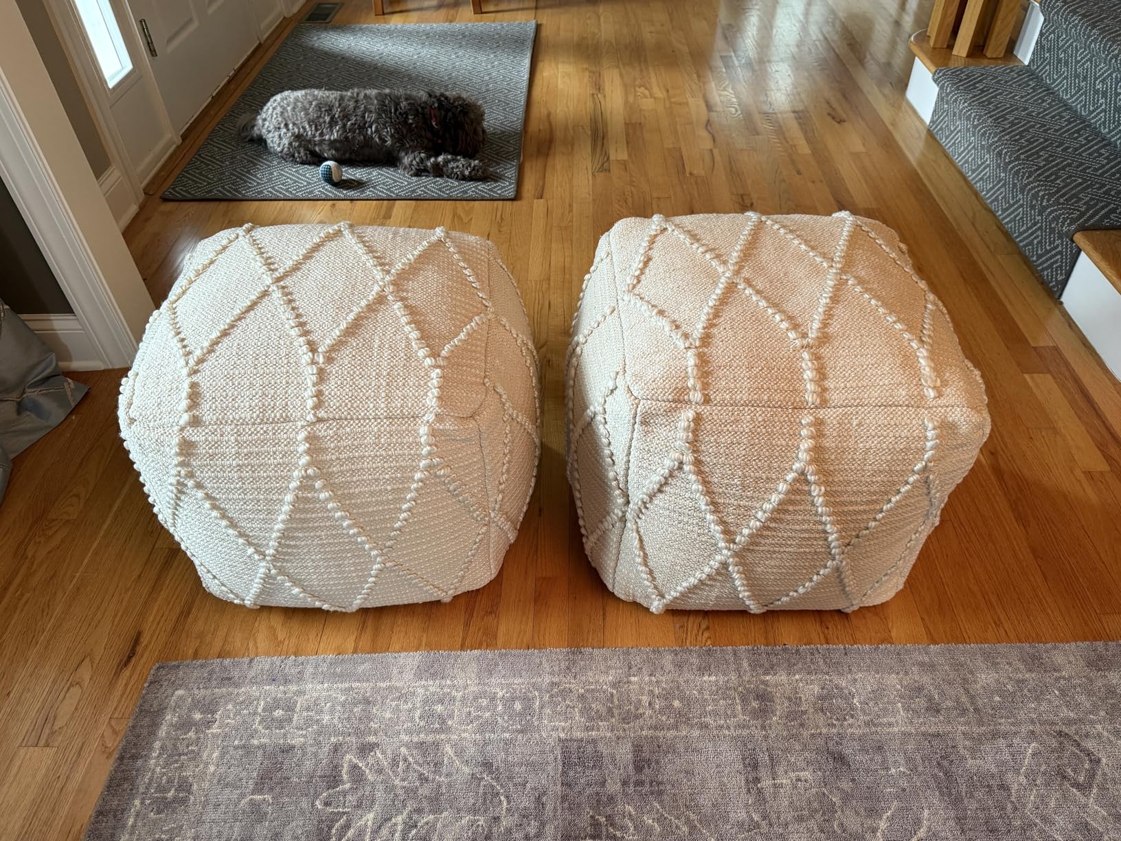 Anji Mountain Pouf Ottoman Foot Rest, Handmade Ottoman Pouf, Comfortable Foot Stool, Decorative Floor Seating for Living Room Decor, Bedroom & Home Décor Accent - Ivory customer photo 2