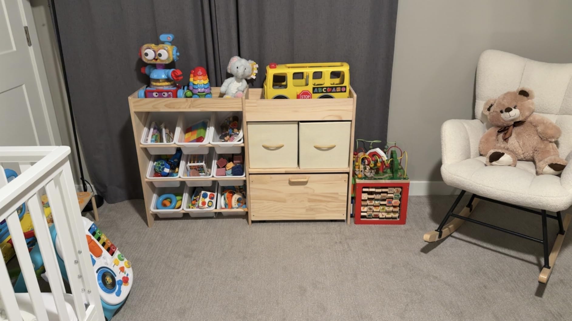EXPERLAM Toy Storage Organizer for Kids, 9-Bin Toy Organizer with 2-Drawers, Movable Toy Chest and Top Rack, Multifunctional Kids Bookshelf and Toy Storage for Playroom, Bedroom, Nursery, White customer photo 1