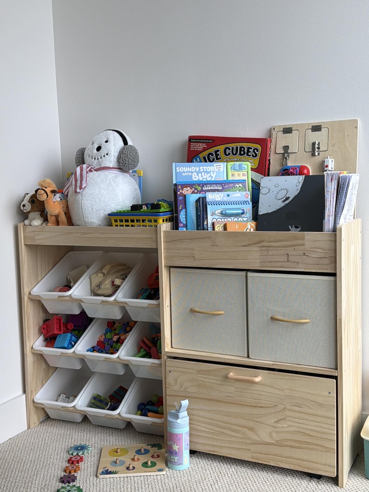 EXPERLAM Toy Storage Organizer for Kids, 9-Bin Toy Organizer with 2-Drawers, Movable Toy Chest and Top Rack, Multifunctional Kids Bookshelf and Toy Storage for Playroom, Bedroom, Nursery, White customer photo 2