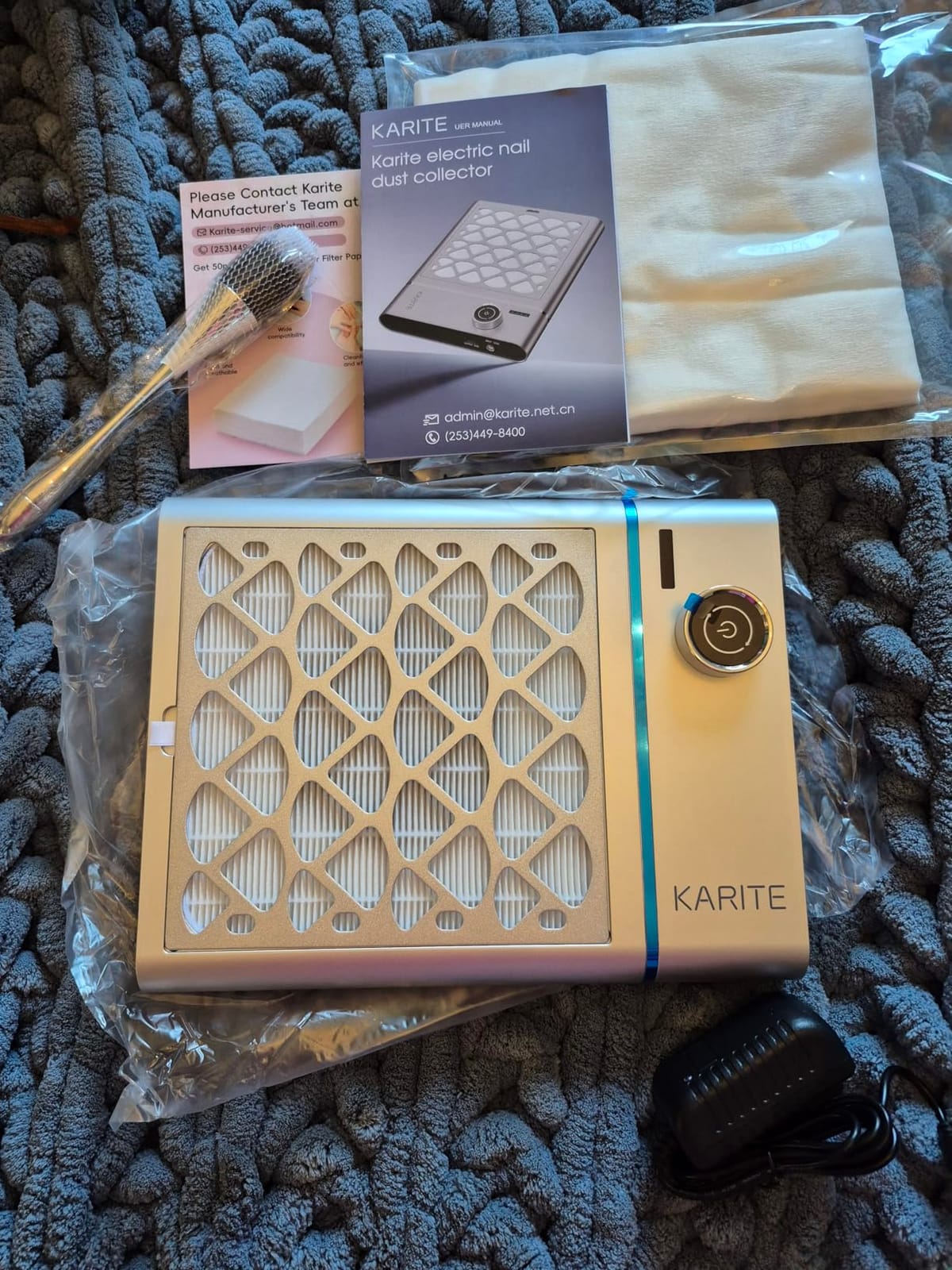 Karite Nail Dust Collector, Upgrade Vacuum Dust Collector with Filter & 30pcs Papers, 5000RPM Power Suction, 6000mAh Rechargeable Dust Collector Nail Tech, Cordless for Easy Use and Cleaning customer photo 1