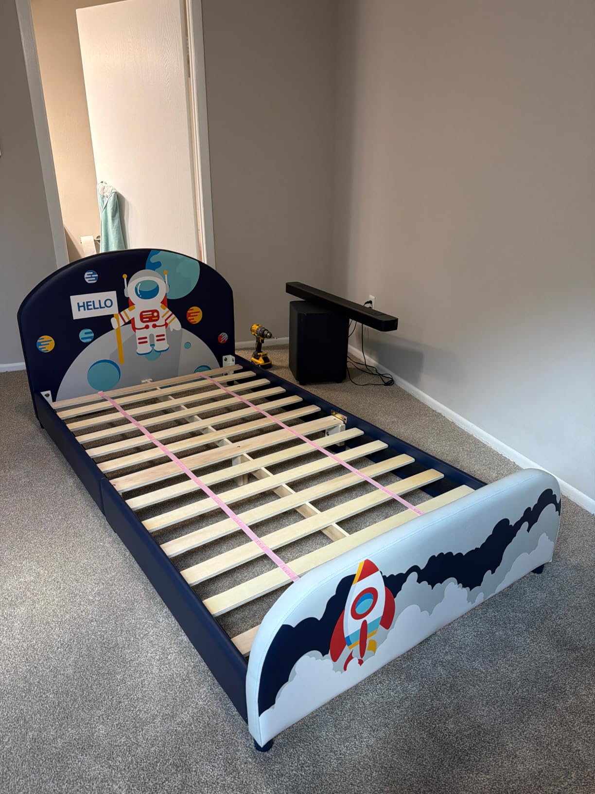 Costzon Twin Bed Frames for Kids, Car-Shaped Metal Bed with Wheels Decorations, Safety Guardrails, No Box Spring Needed, Fits Standard Twin Mattress (Mattress Not Included), Twin Bed for Boys Girls customer photo 1