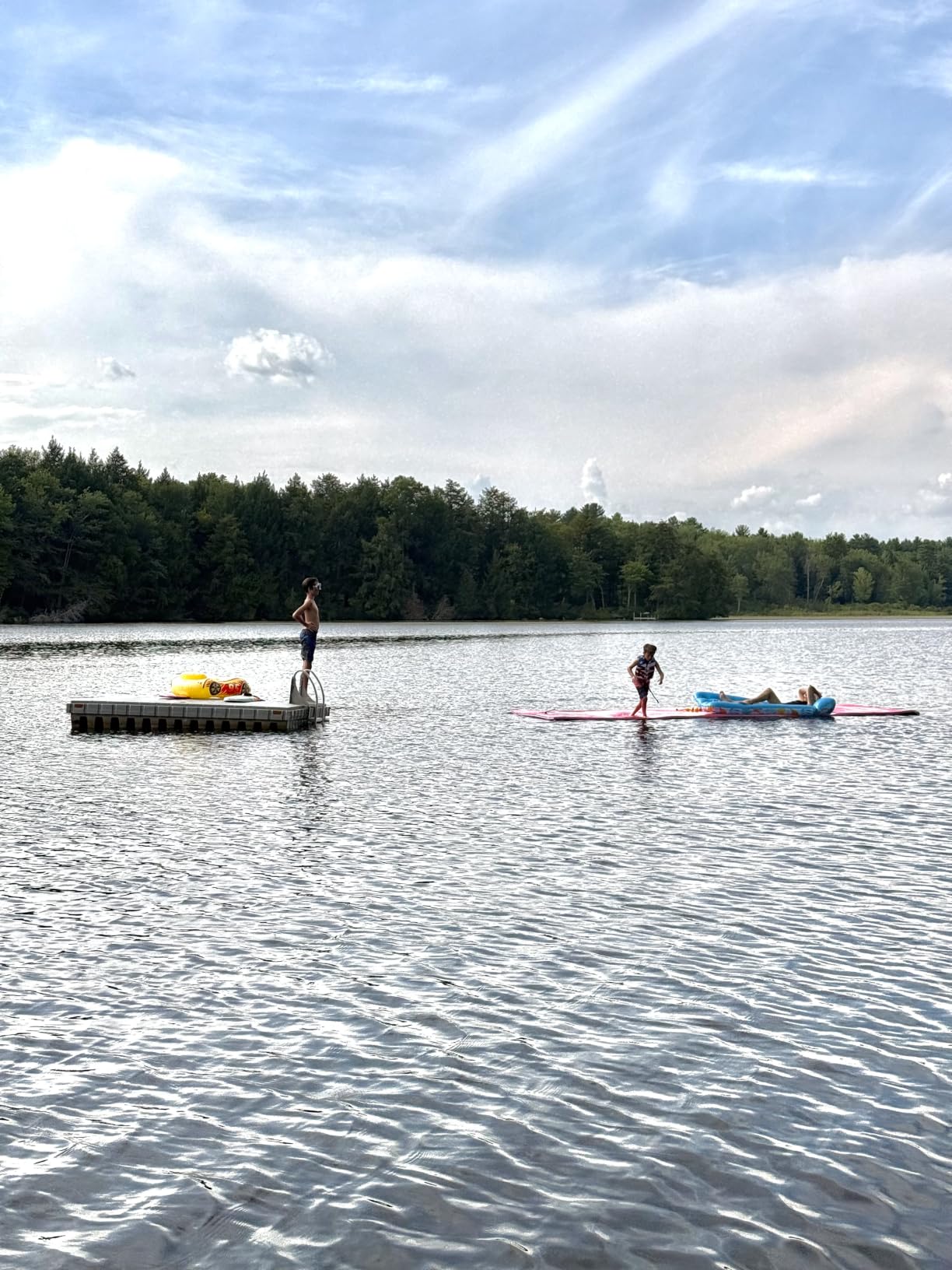 9/10/12/18 Ft Floating Water Mat - Heavy-Duty 3-Layer XPE Foam Pool Lake Floating Pad, Extra Large Capacity Water Lily Raft for Pool Parties, Beach, Ocean Water Recreation (Red-Blue, 18 x 6FT) customer photo 2