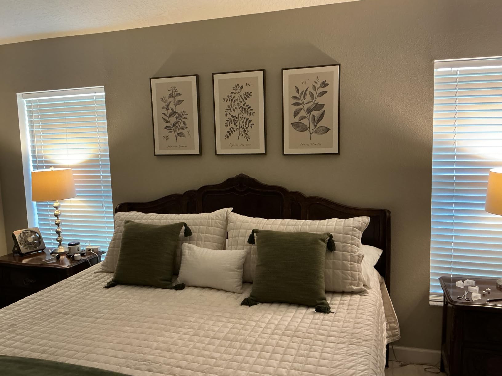 Large Framed 3 Piece Vintage Botanical Wall Art for Living Room, 20x30 In, Neutral plant artwork, Wood frame, Canvas prints, Farmhouse wall decor, Bedroom kitchen hallway office pictures customer photo 1