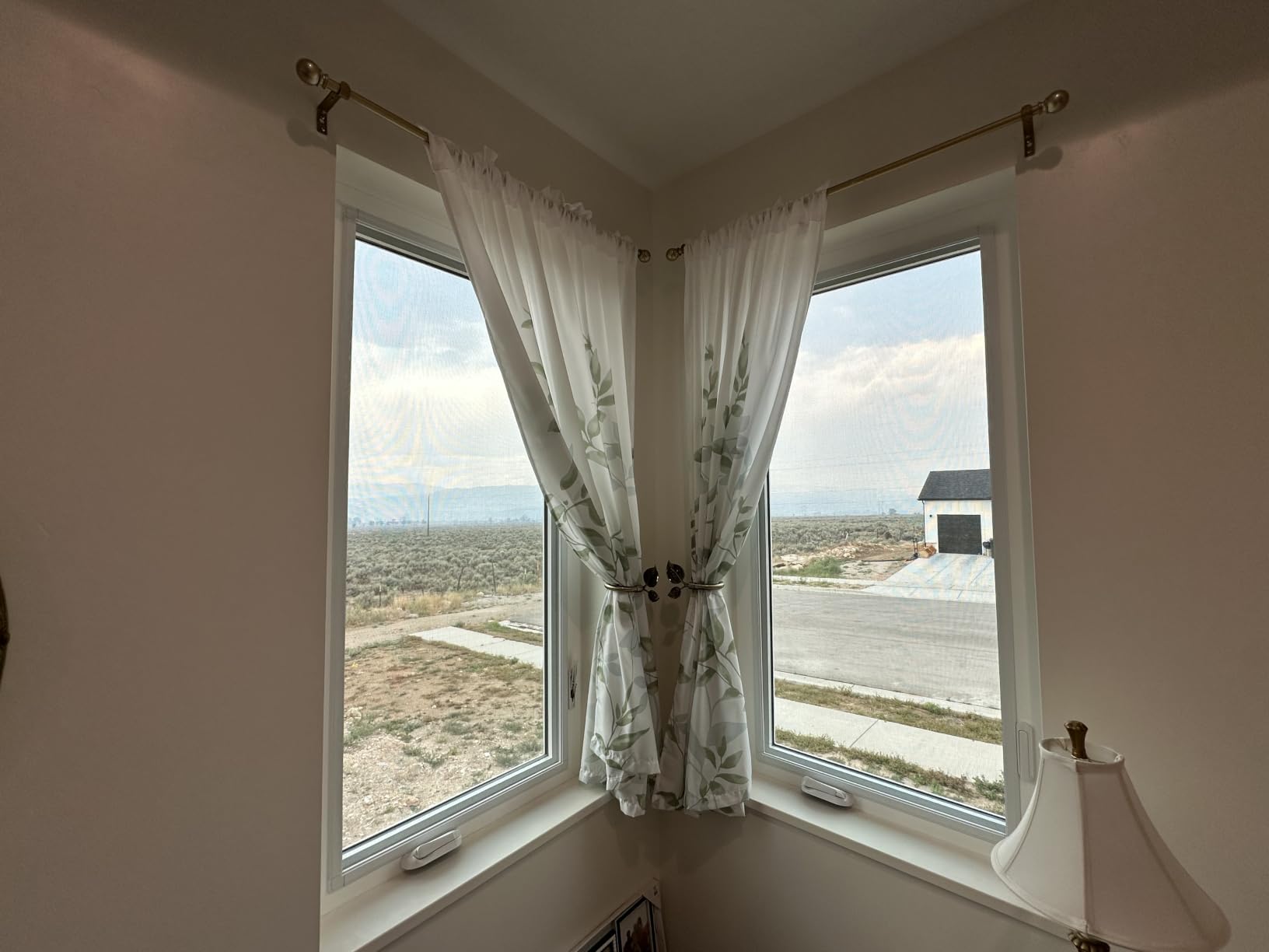 HOMEIDEAS Kitchen Curtains, Short Non-See-Through Privacy 30X36 Inch Length | Tier Curtains,Grey and White,Leaf Floral Printed,Light Filtering,Semi Sheer Small Window Drapes,Bathroom Cafe,2 Panels customer photo 1