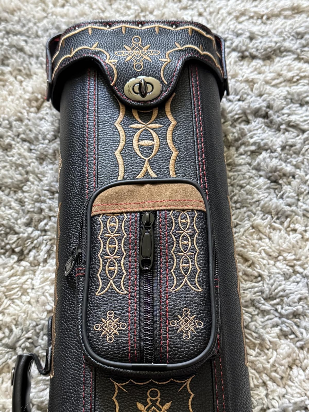Pool Cue Case 3x5 Leatherette Hard Pool Cue Case Billiard Pool Stick Case with 4 Zippered Pockets, Embroidery Design, Holds 3 Butts and 5 Shafts customer photo 1