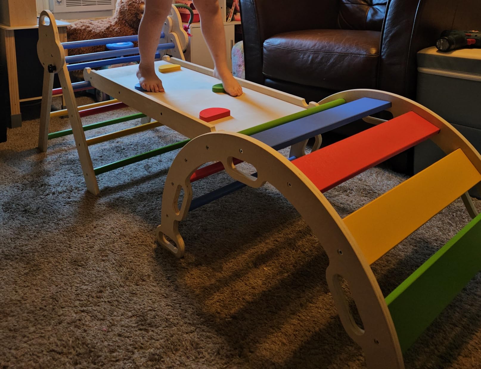 Pikler Triangle Set 7in1 Toddler Climbing Toys Indoor Foldable Baby Climbing Toys Wooden Montessori Climbing Set with Arch, Ramp, Ladder for 1-3 Years, Jungle Gym for Kids customer photo 2
