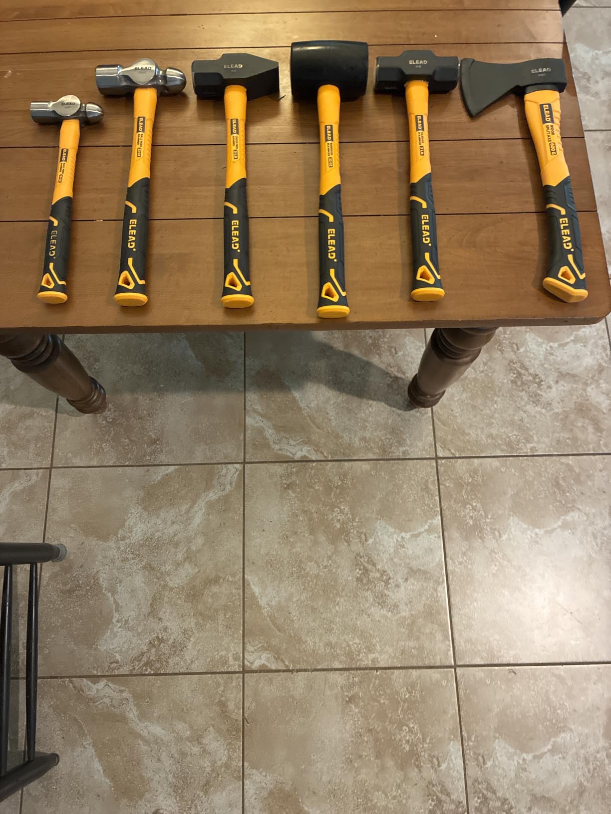 ELEAD 6-Piece Mallet Hammer Set, Fiberglass Handle Forge Steel Head, 32oz Rubber Mallet & Ball Peen Hammers, 16oz Ball Peen Hammer, 3LB Sledge & Cross Peen Hammers, 600g Wood Split Axe customer photo 1