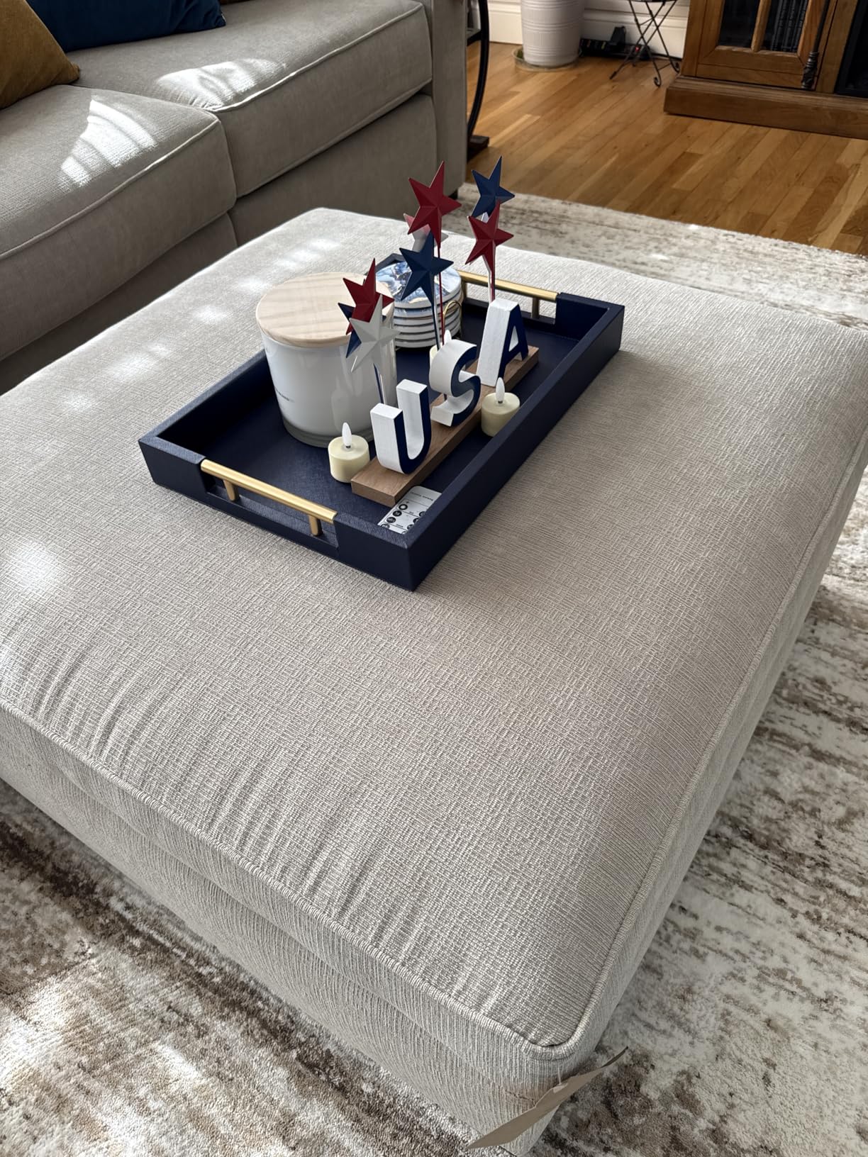 Beige Faux Leather Serving Tray with Handles - Large Decorative Tray for Coffee Table, Ottoman, Living Room, Bathroom - Home Decor customer photo 2
