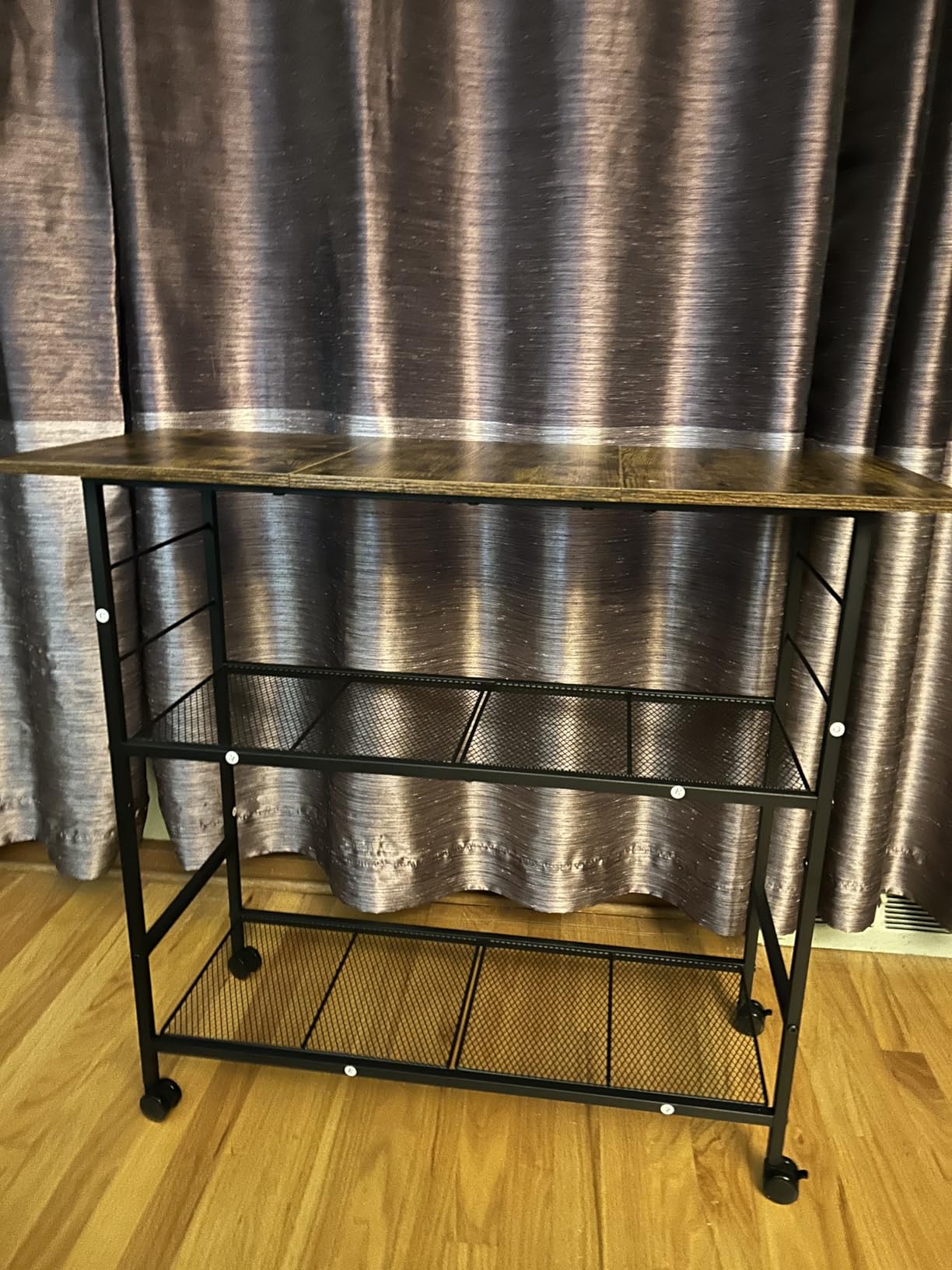 Kitchen Island with 3 Shelves, Rolling Kitchen Cart with 6 Hooks and Protective Shelf, Microwave Stand on Lockable Wheels, Bakers Rack Coffee Bar for Dining, Living Room, Outdoor, Metal Frame customer photo 2