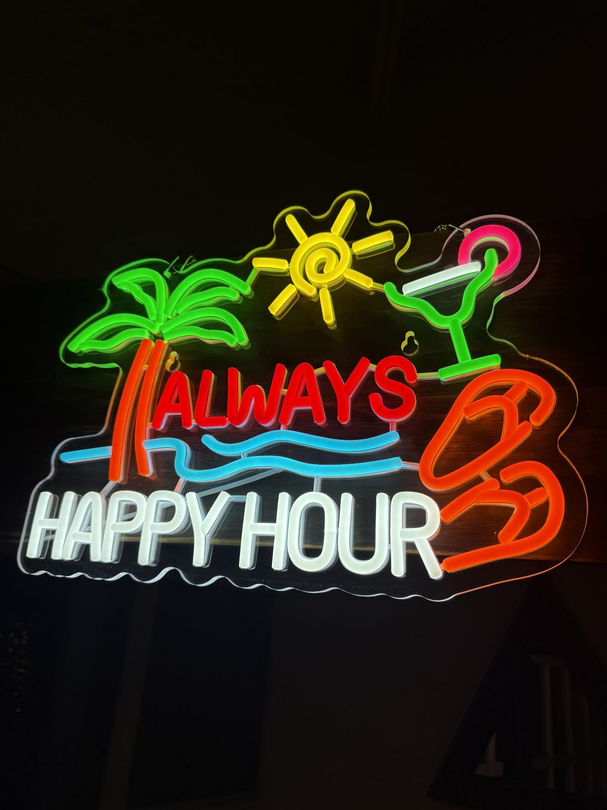 Always Happy Hour Beer Bar Neon Sign for Wall Décor Dimmable USB LED Neon Light for Home Tiki Bar Decor Man Cave Parties Gift customer photo 1