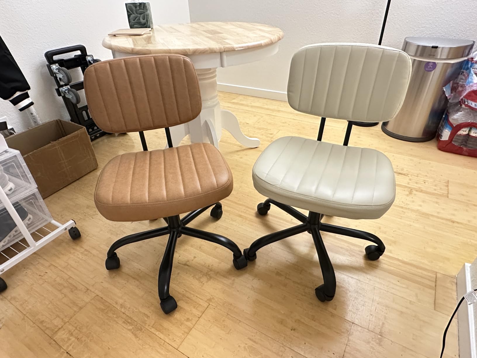 Sweetcrispy Office Desk Chair, Small Home Vanity Chair, Lumbar Support, Armless PU Leather, Height Adjustable Rolling Swivel Task, Bedroom Home Student, Black customer photo 2