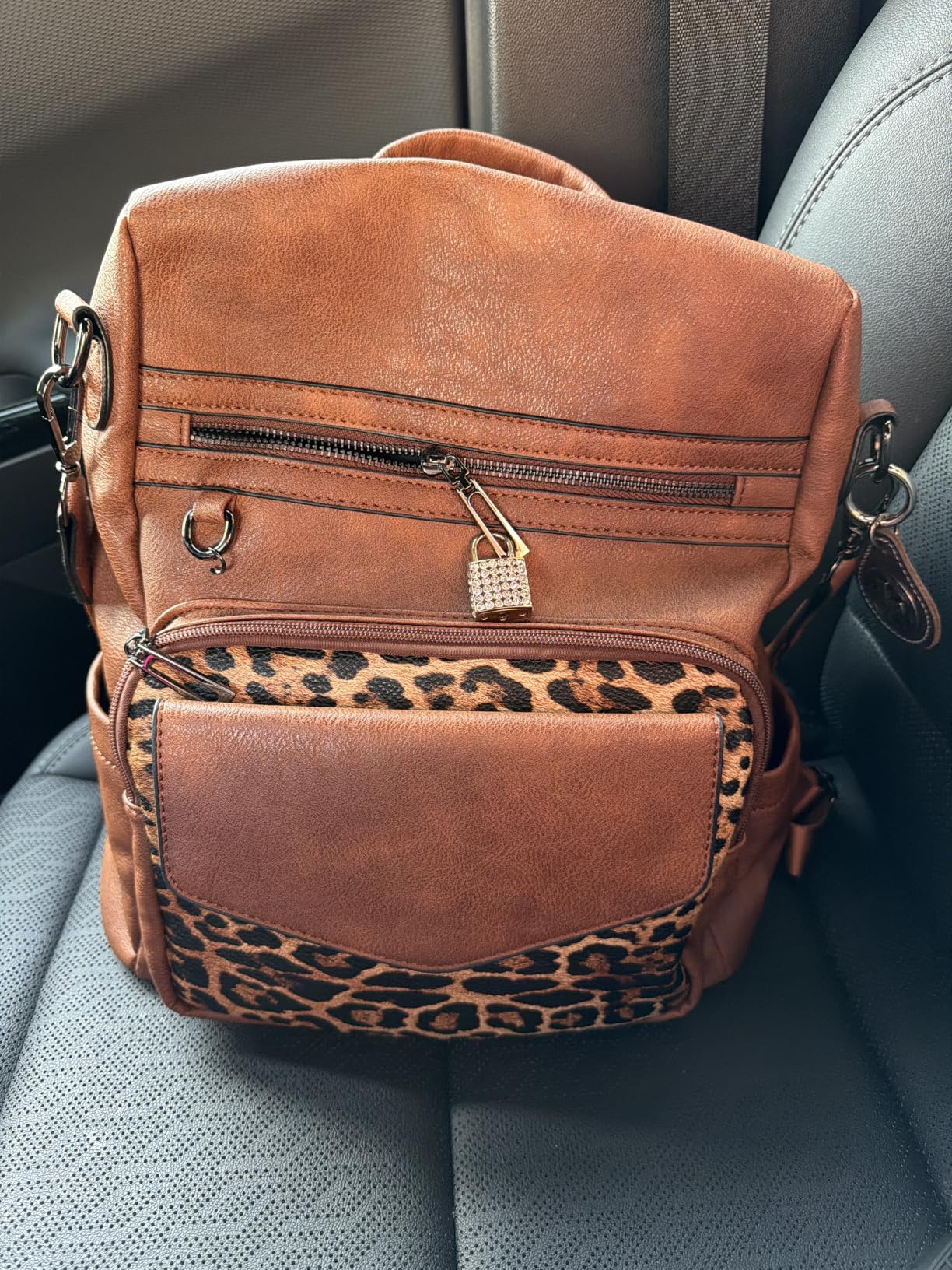 GAEKEAO Backpack Purse for Women Fashion Leather Designer Travel Backpack Purses Convertible Shoulder Bag with Wristlet (Brown With Leopard) customer photo 1