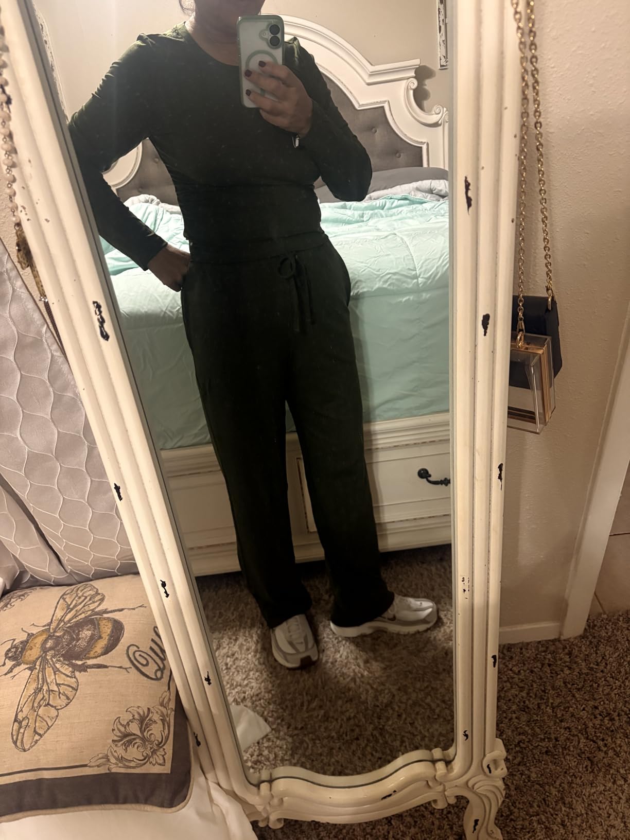 Trendy Queen Women's 2 Piece 2026 Fall Fashion Lounge Set with Pockets | Airport Outfit, Athleisure Workout Set, Fall Wardrobe Staple, Winter Style, Side-Ruched Top, Drawstring Wide-Leg Pants customer photo 2