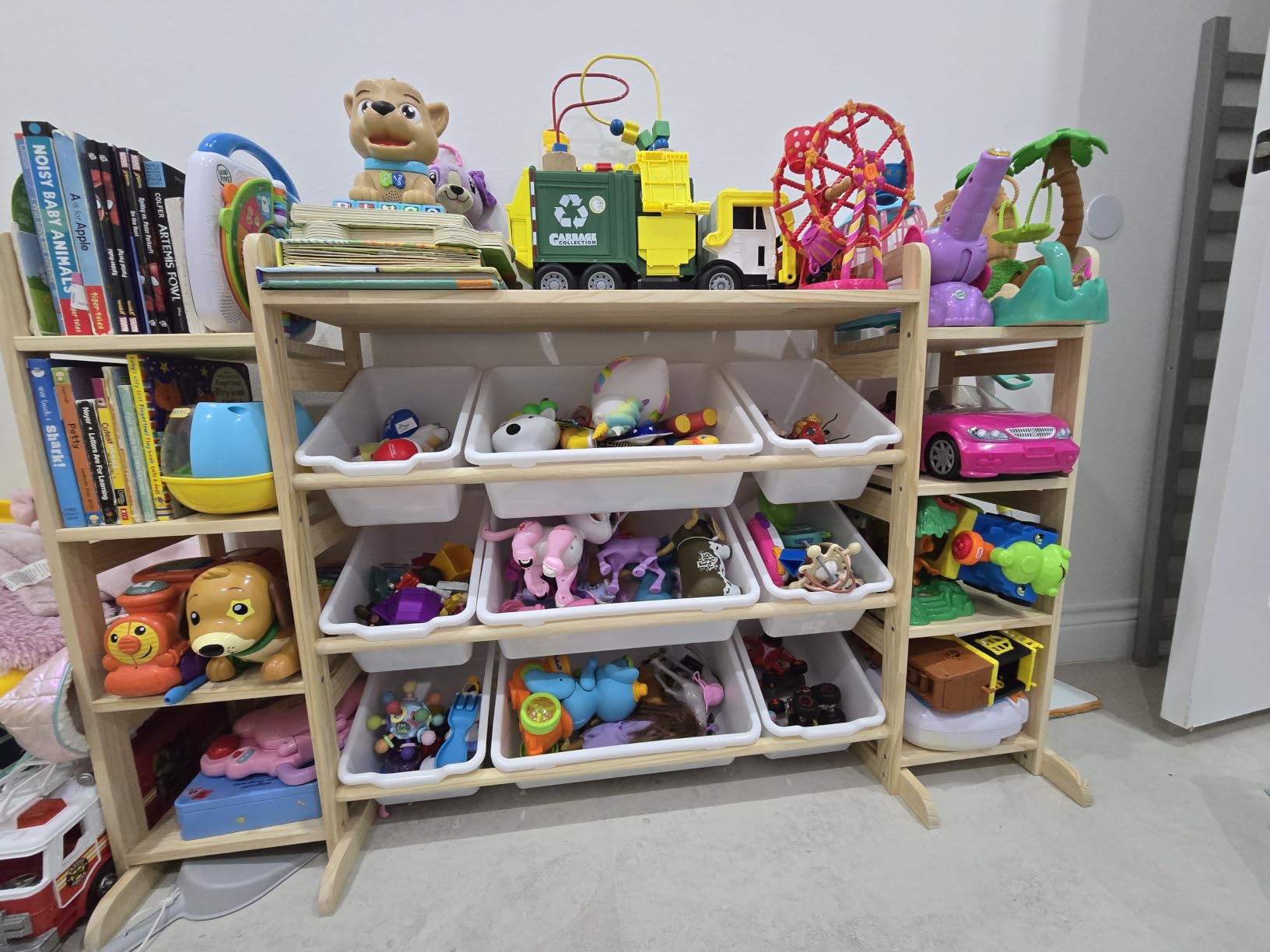 SpaceAid Large Toy Storage Organizer 9 Shelves 9 Bins, Toy Organizers Storage Bookshelf, Kids Bin Shelf Toys Box Bookcase for Bedroom Playroom Organization Room Decor, White customer photo 2