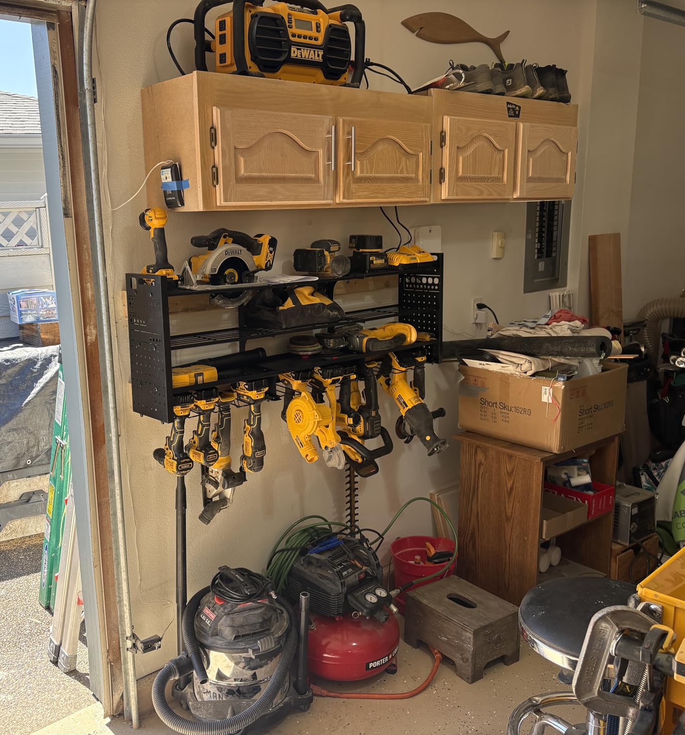 Large 49''W Power Tool Organizer Wall Mount | 620lbs Garage Storage Rack with 12 Cordless Drill Holder | 4-Tier Heavy Duty Utility Shelf for Battery Workshop Organization customer photo 1