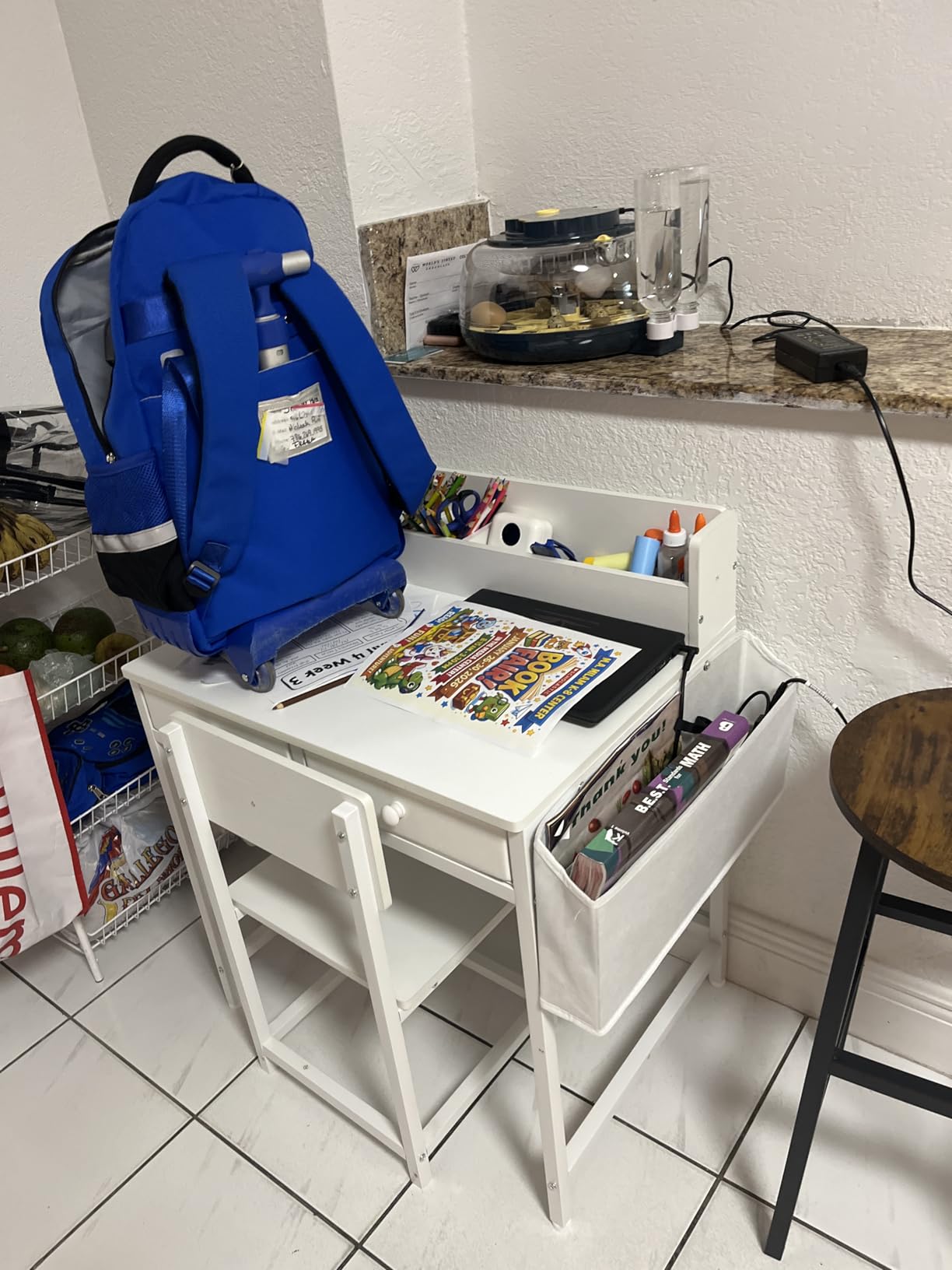 BOLUO White Kids Desk and Chair Set for 5-8 Year Old, Small Child Desk with Fabric Drawer, Children Study Table with Storage Toddler Girls Boys customer photo 2