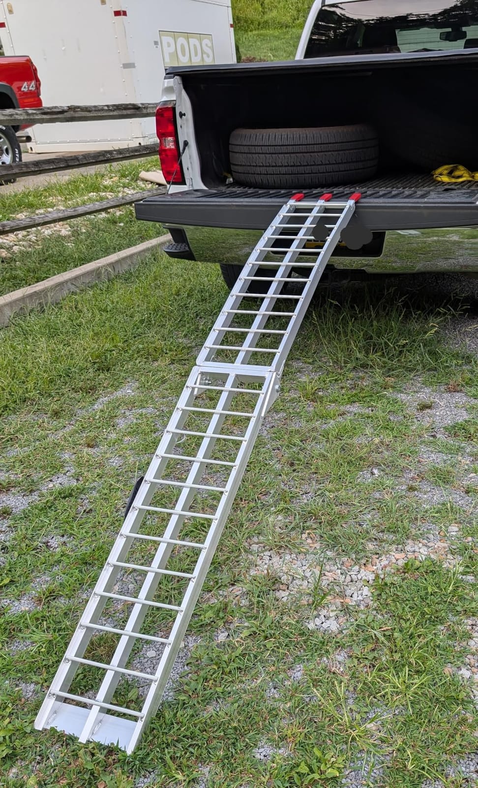 1840lb Capacity Truck Ramps, Aluminum Folding Loading Ramps for Car, Truck & Trailer Bed - with Load Straps for ATV/UTV, Golf Carts, Lawn Mowers, Go-Karts, Wheelbarrow, Motorcycles customer photo 1