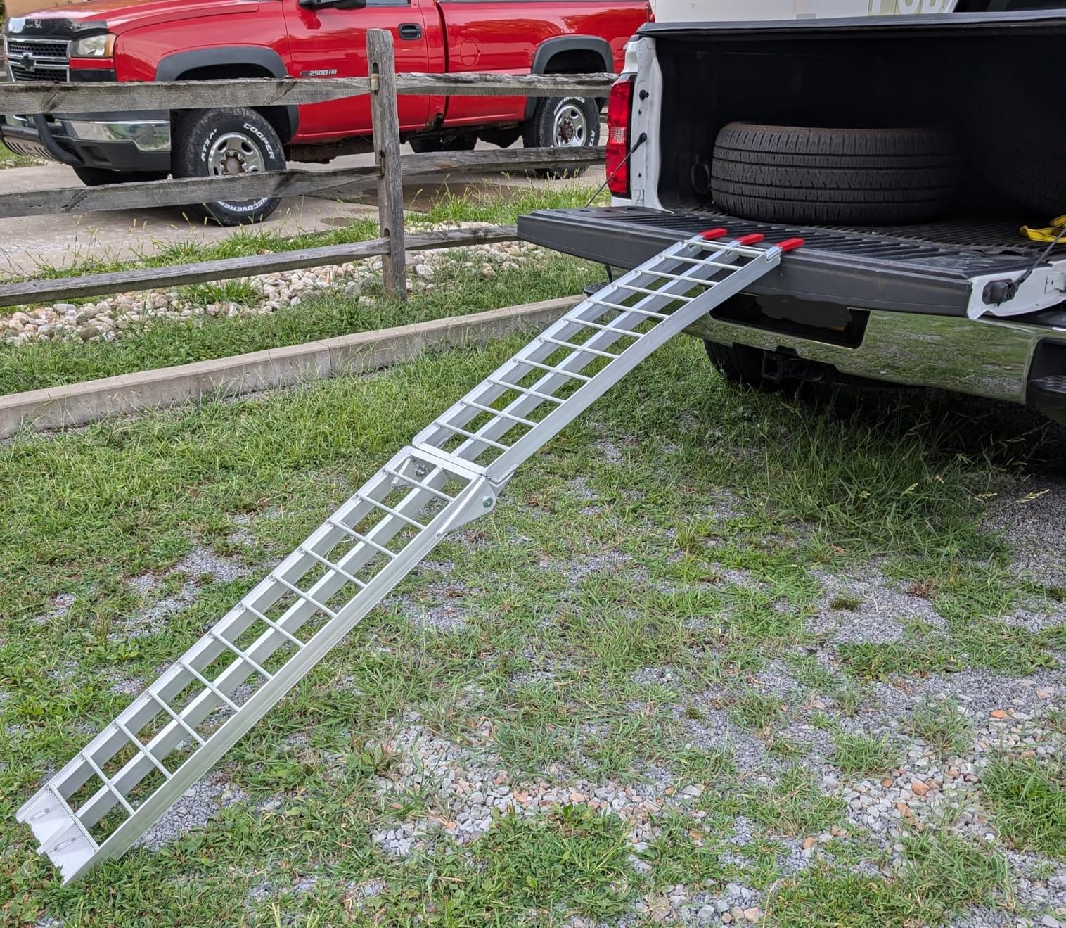 1840lb Capacity Truck Ramps, Aluminum Folding Loading Ramps for Car, Truck & Trailer Bed - with Load Straps for ATV/UTV, Golf Carts, Lawn Mowers, Go-Karts, Wheelbarrow, Motorcycles customer photo 2