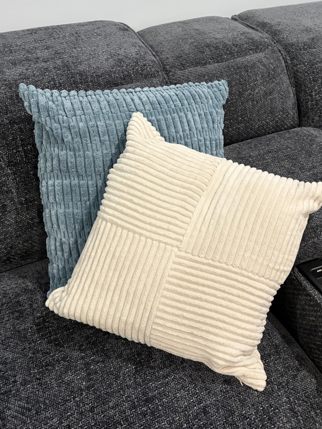 Fancy Homi Set of 4 Boho Fall Decorative Throw Pillow Covers 18x18 Inch for Couch Bed Sofa Bedroom, Modern Farmhouse Home Decor, Soft Cross Striped Corduroy Patchwork Colorful Cushion Case 45x45cm customer photo 1