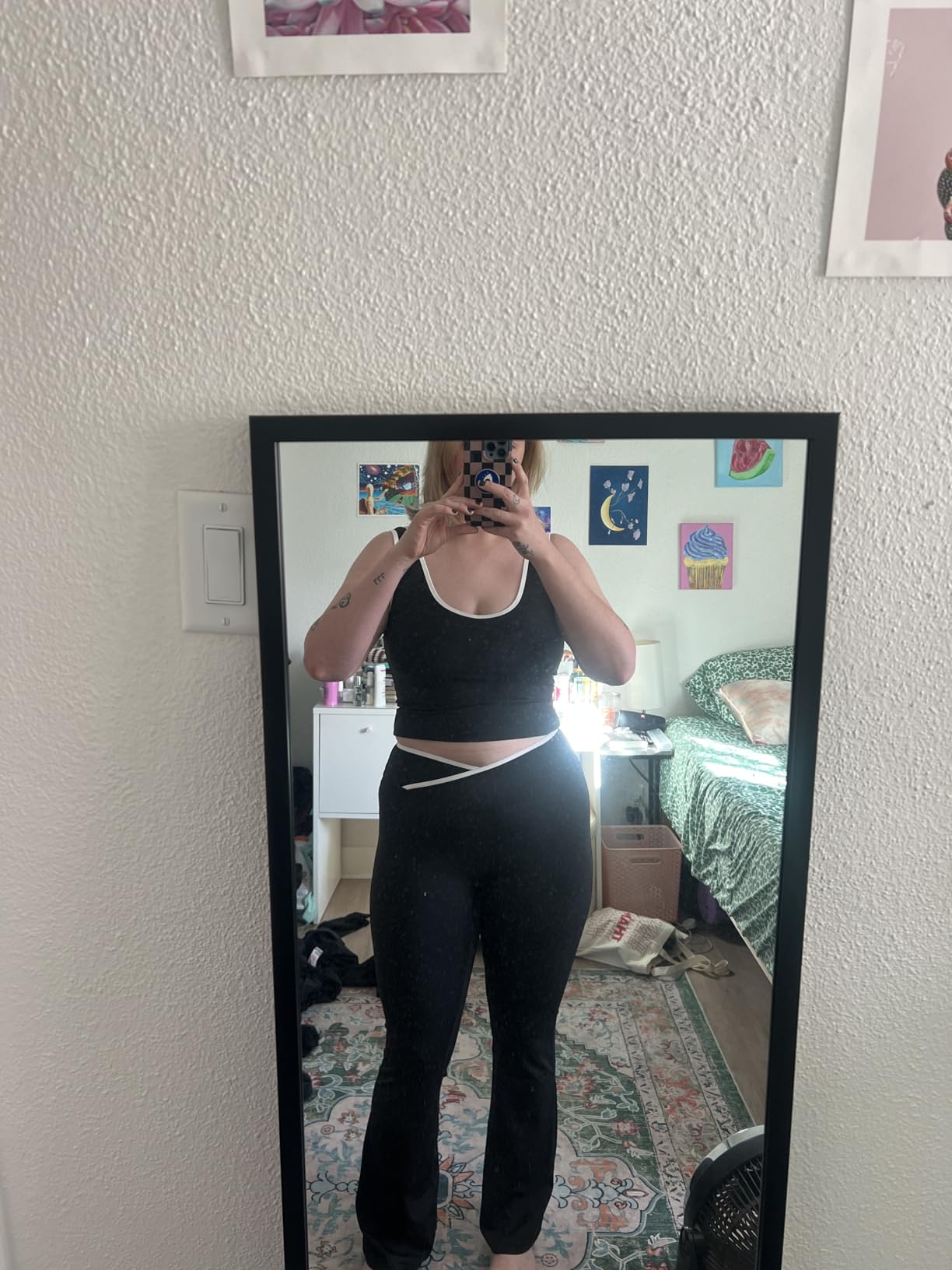 Womens Workout Sets 2 Piece Gym Yoga Outfits Crossover Flare Leggings Crop Tank Top with Contrast Trim customer photo 1