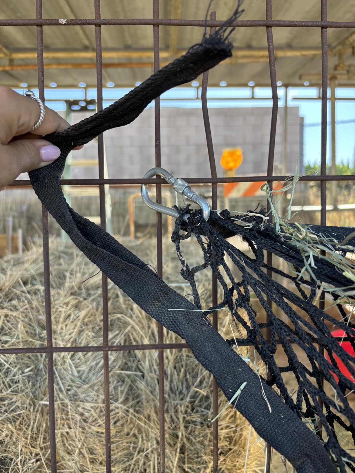 Slow Feed Hay Nets for Horses, Large Capacity Hay Bags, 4 Pack | 35 x 31 in, includes 8 carabiners, Black, heavy duty, hay feeder for horses and goats, easy to hang in stalls and trailers customer photo 2