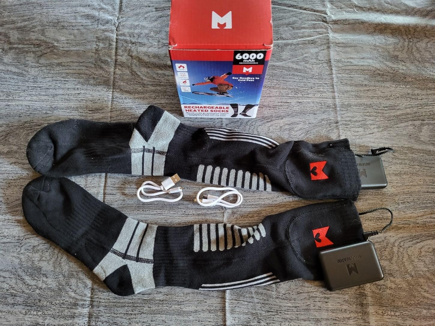 Heated Socks, 5V 6000mAh Rechargeable Heated Socks for Men Women, Electric Heated Socks with 4 Heating Levels for Outdoors Working Skating Skiing Hunting Hiking Cycling customer photo 1