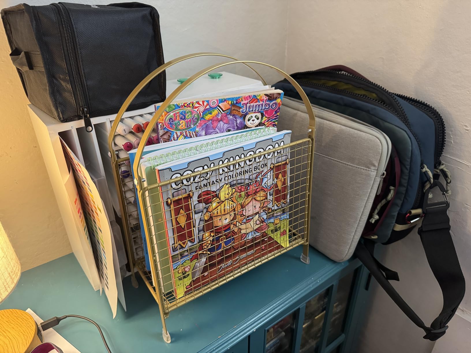 Freestanding Magazine Holder, Metal Magazine Rack Floor Stand | Modern Touch Handbag Design, for Magazine, Newspaper, Books, Vinyl Record (Gold) customer photo 1
