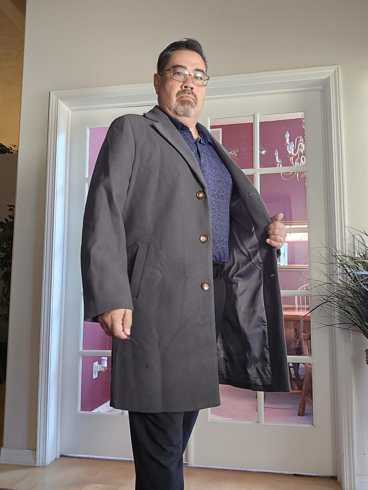 Men's Trench Coat Casual Single Breasted Long Pea Coat with Pockets | Notched/Lapel Collar, Slant Pockets, Classic Button Closure, Bottom Back Slit, Soft Inner Lining, Business Daily Wear customer photo 1