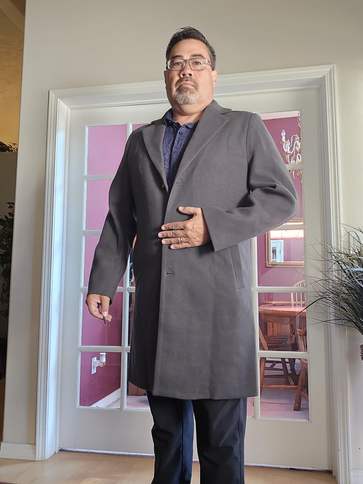 Men's Trench Coat Casual Single Breasted Long Pea Coat with Pockets | Notched/Lapel Collar, Slant Pockets, Classic Button Closure, Bottom Back Slit, Soft Inner Lining, Business Daily Wear customer photo 2