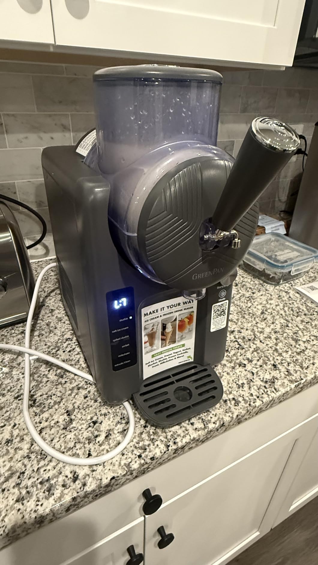 GreenPan Frost Ice Cream Maker & Slushie Machine, Soft Serve, Sorbet, Margaritas, Milkshakes, Frozen Yogurt, No Pre-Freezing, Ready in 15 Mins, 6 Modes, 7 Textures, Self-Cleaning, Family Size, Blue customer photo 1