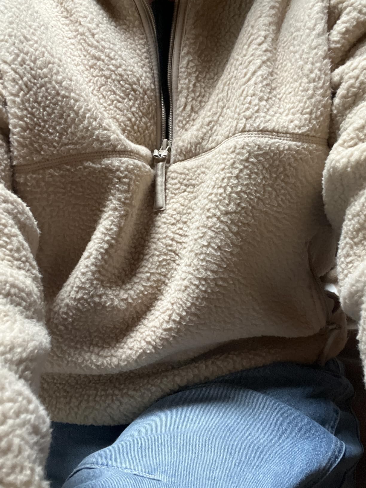 Womens Fleece Sweatshirts Cropped Half Zip Fuzzy Warm Sherpa Pullover Varsity Jackets with Zipper Pockets customer photo 1