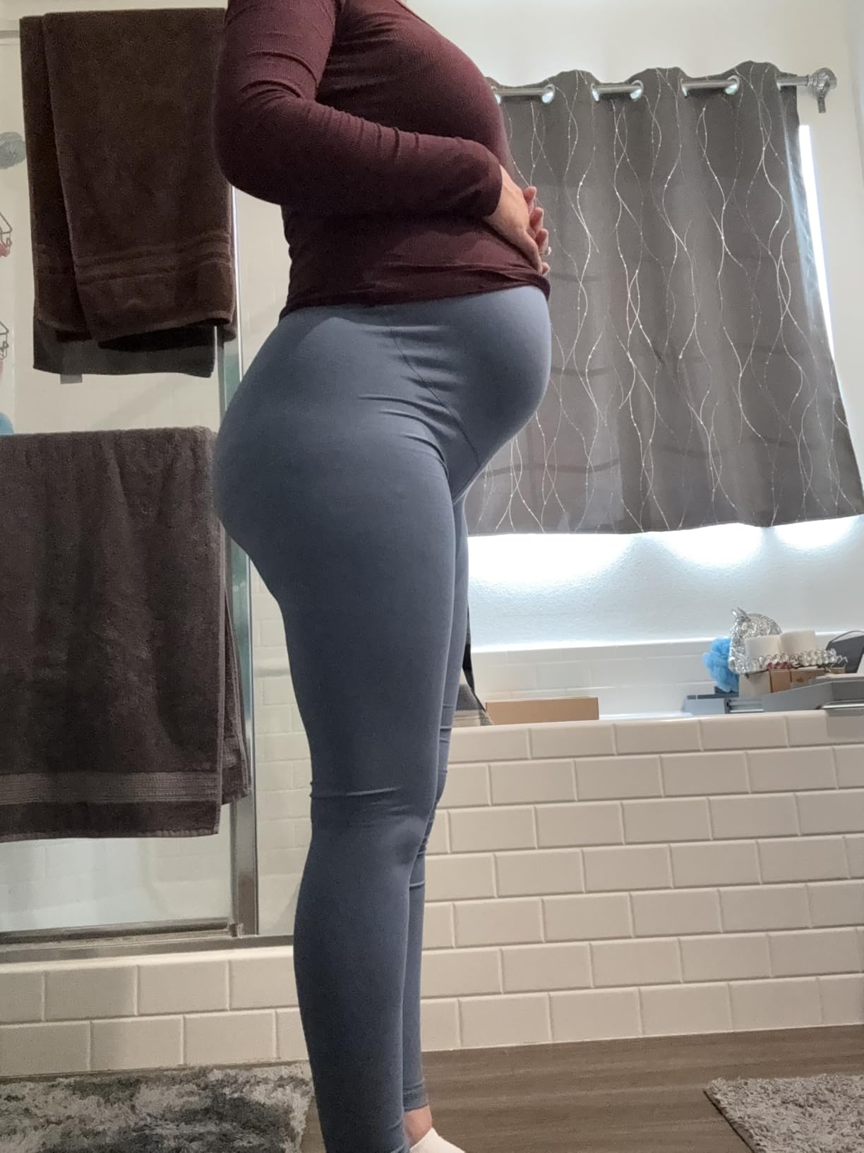WELL&JUST Maternity Over Belly Leggings, Soft Support Yoga Tights Pants | Maternity leggings pregnancy yoga work cotton plus size cute tight ankle compression black four seasons bump friendly support customer photo 1