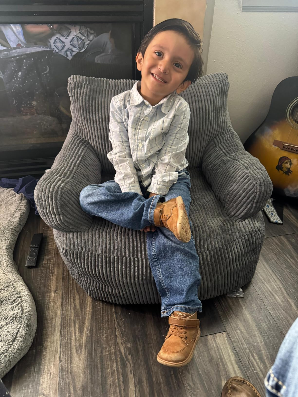 MAXYOYO Kids Bean Bag Chair, Stuffed Bean Bag Sofa, Navy, Standard | Bean Bag Chair for Boys and Girls, Lazy Sofa with Pocket Floor Chair for Gaming, Reading customer photo 2