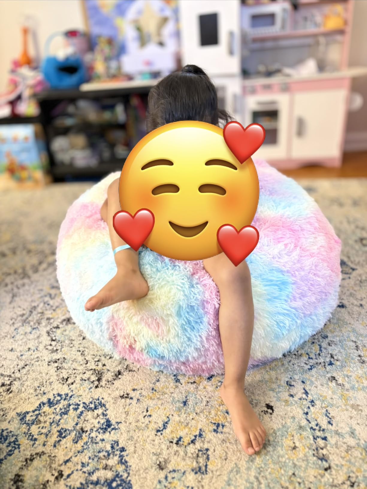 Fluffy Bean Bag Chair for Kids, 2.5FT Round Memory Foam Filled Bean Bag for Teens & Kids, Ultra Soft Faux Fur Fabric, Rainbow customer photo 1