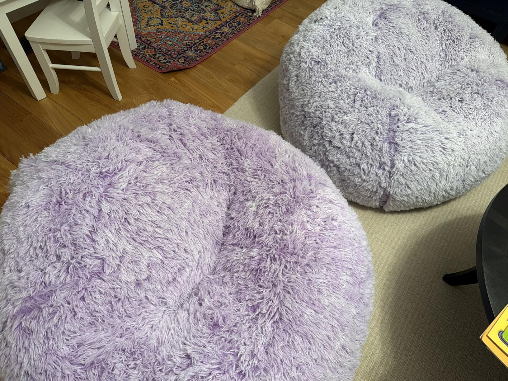 Fluffy Bean Bag Chair for Kids, 2.5FT Round Memory Foam Filled Bean Bag for Teens & Kids, Ultra Soft Faux Fur Fabric, Rainbow customer photo 2