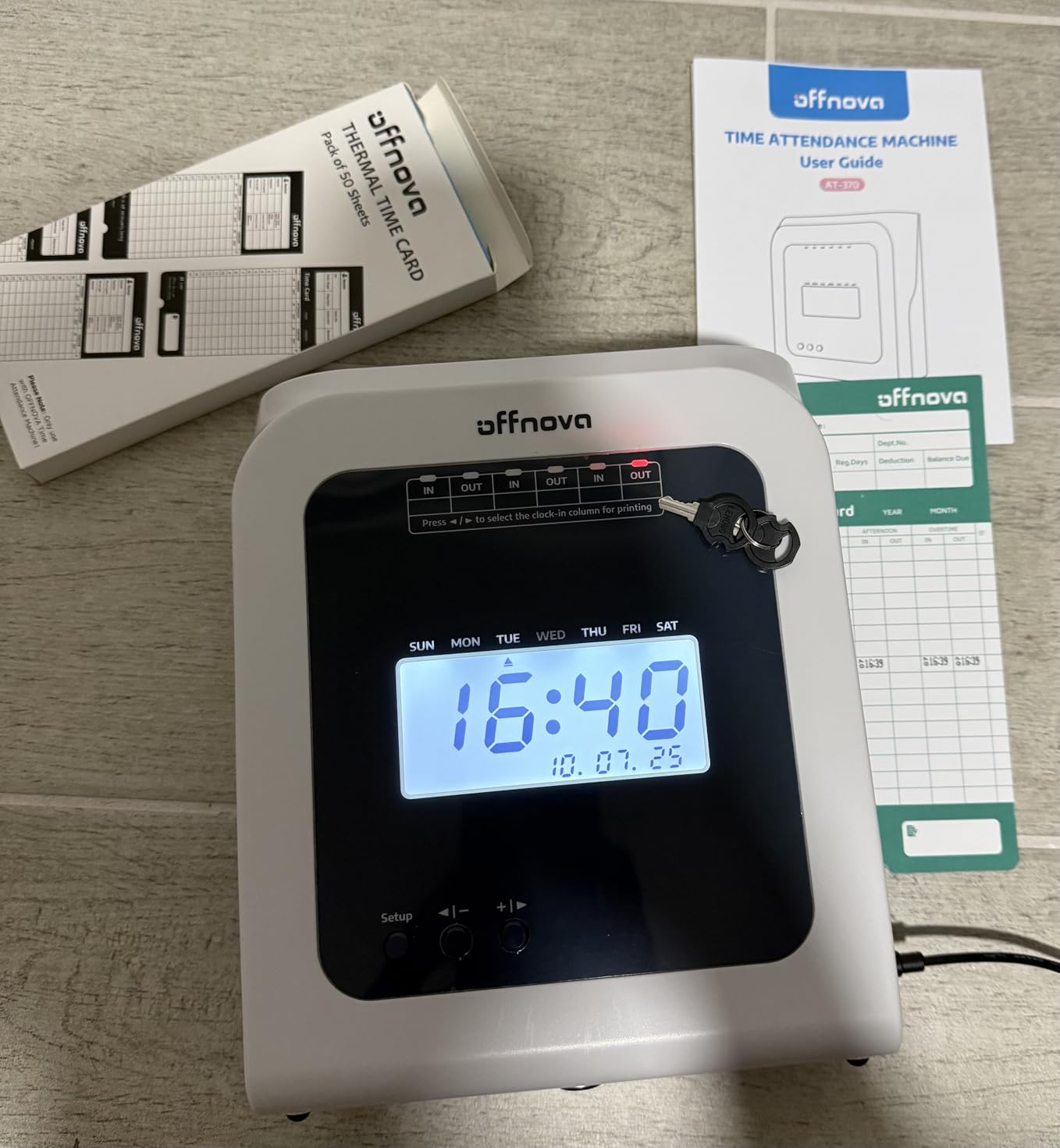 OFFNOVA Thermal Time Clock for Employees Small Business, No Ink Ribbons or Network Needed, in/Out Time Attendance Machine with 50 Time Cards, White customer photo 2