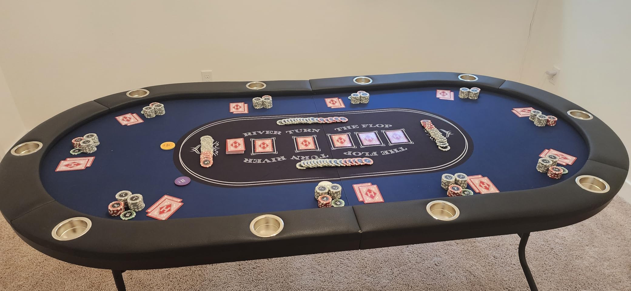 VEVOR Foldable Poker Table, 7 Player 72 in Folding Casino Leisure Table with Padded Rails & Cup Holders, Semi-Oval Portable Game Tables with Felt & Metal Legs, for Texas Hold'em Game and Blackjack customer photo 1